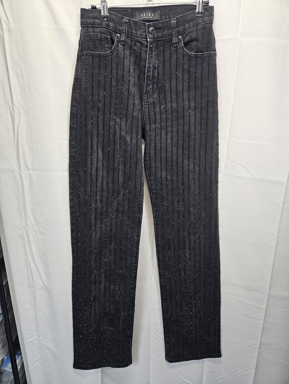 Akira  Black Embellished "Diamond in the Rough" Straight Leg Jeans